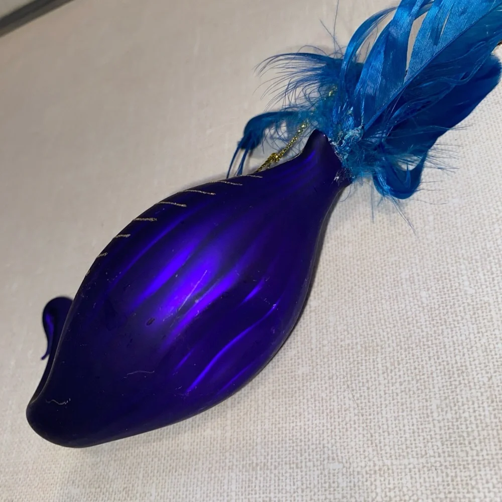 Vintage Peacock Glass Christmas Ornament With‎ Feathers